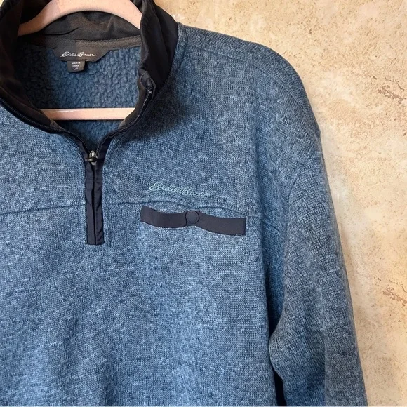 Eddie Bauer Men’s Fleece Pullover Blue Quarter Zip Outdoor Hiking Large - Picture 2 of 5